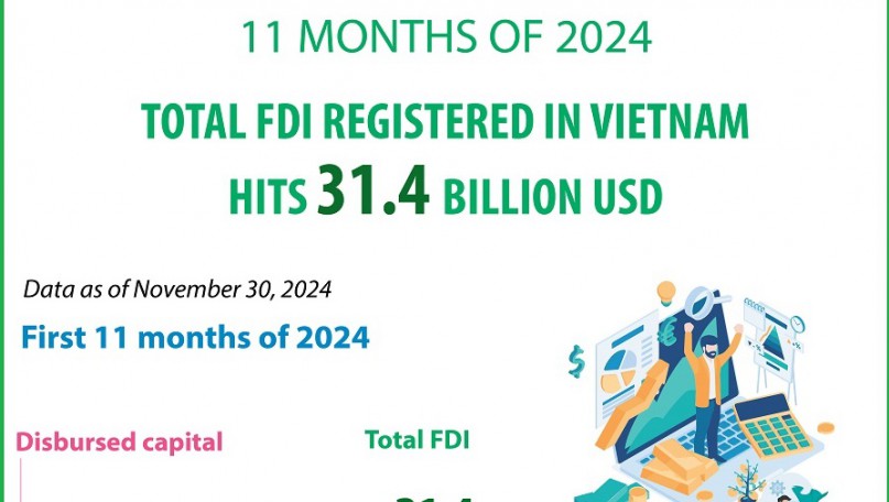 Total FDI registered in Vietnam hits 31.4 billion USD in January-November